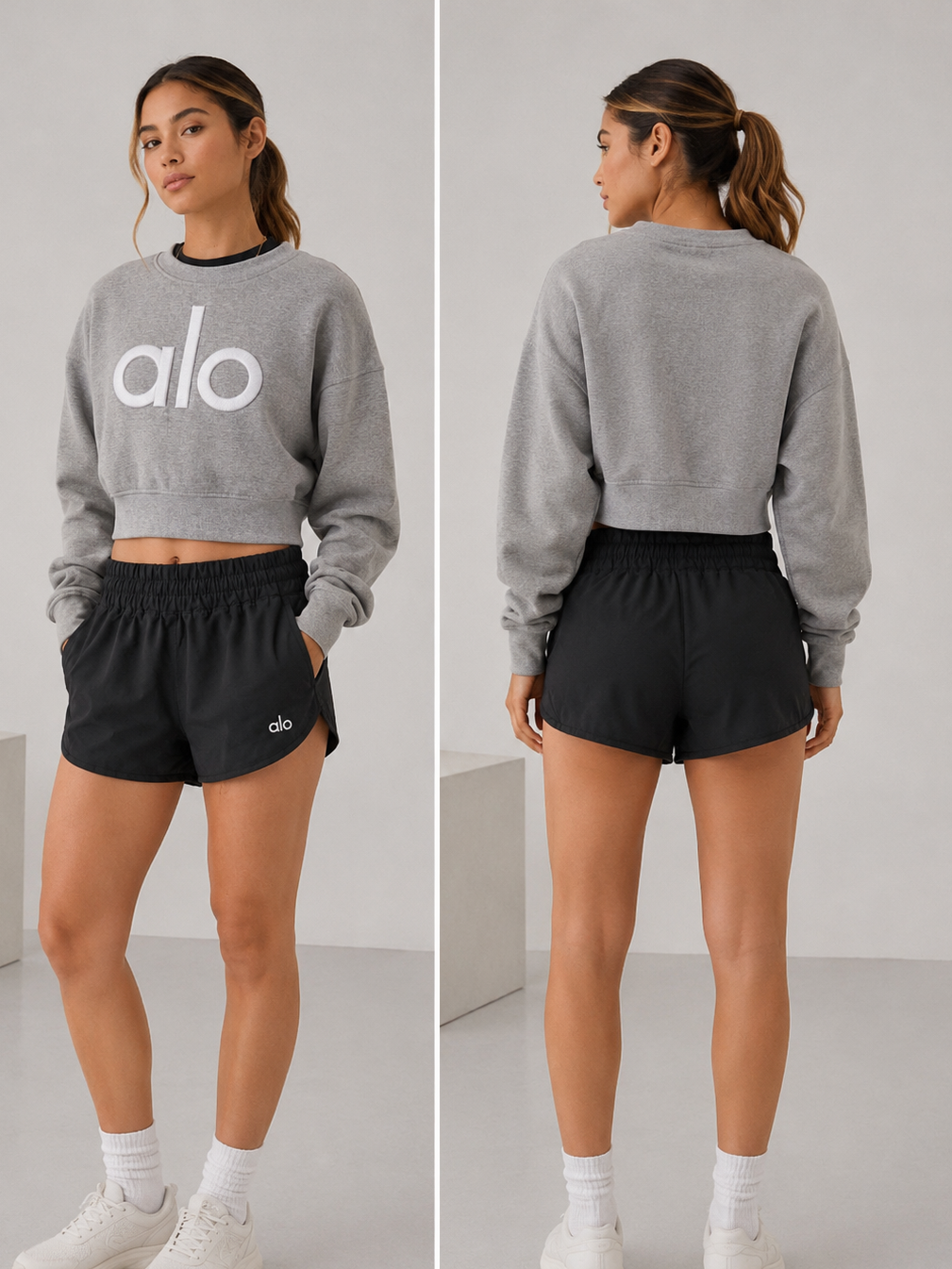 Sudadera Alo yoga gris logo bordado