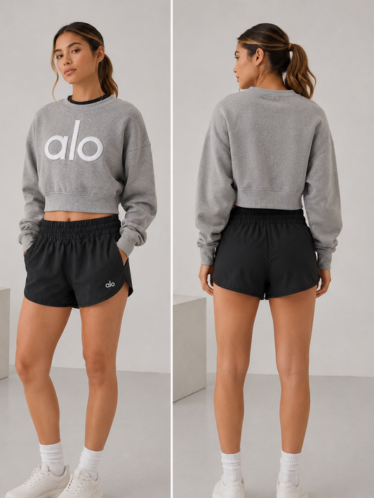 Sudadera Alo yoga gris logo bordado