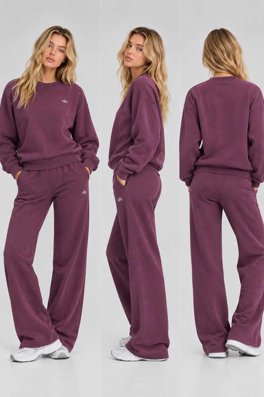Conjunto Alo yoga pants y sudadera vino