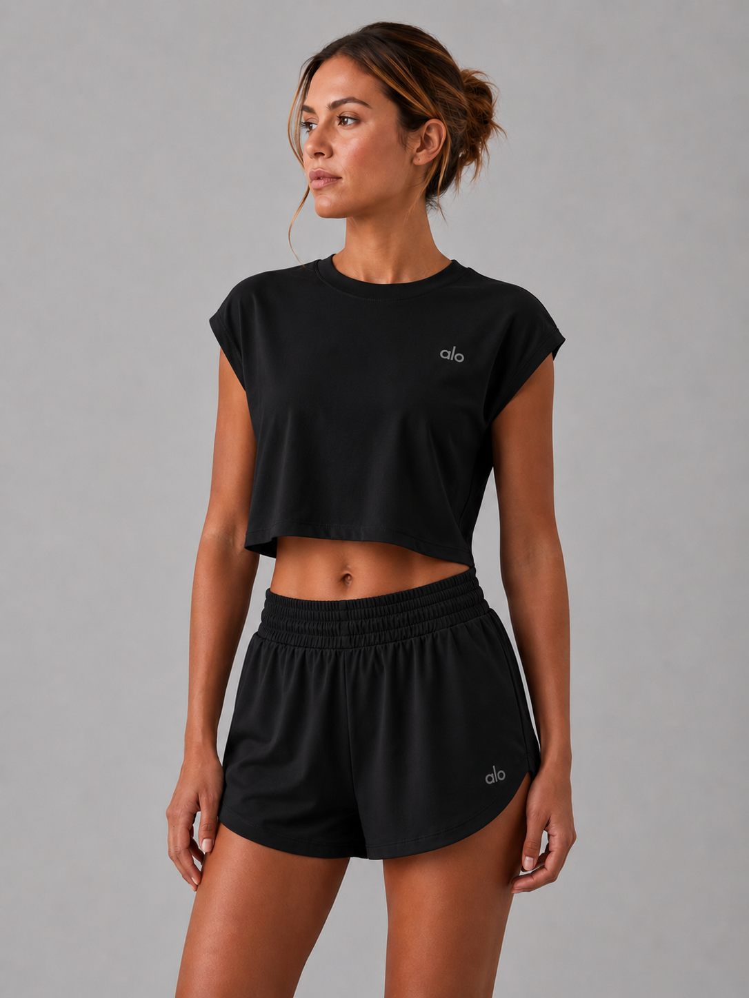 Conjunto Alo yoga short  negro
