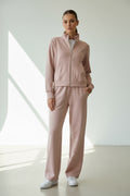 Conjunto Alo yoga sudadera sierre completo y pants rosa