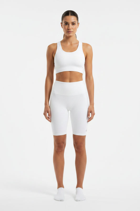 Biker Alo yoga acanalado blanco