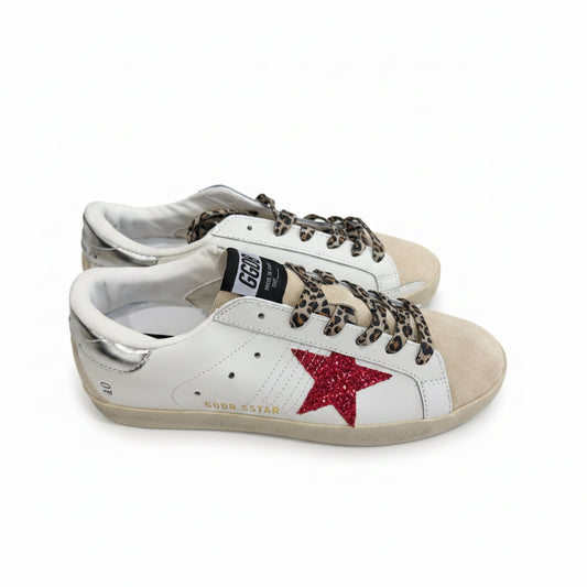 Golden Goose estrella rosa agujeta animal print