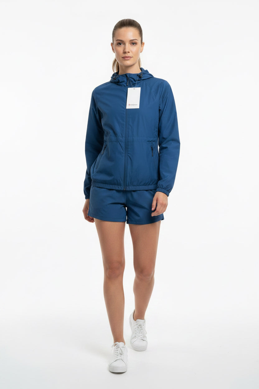Define jacket Lululemon con gorro azul marino