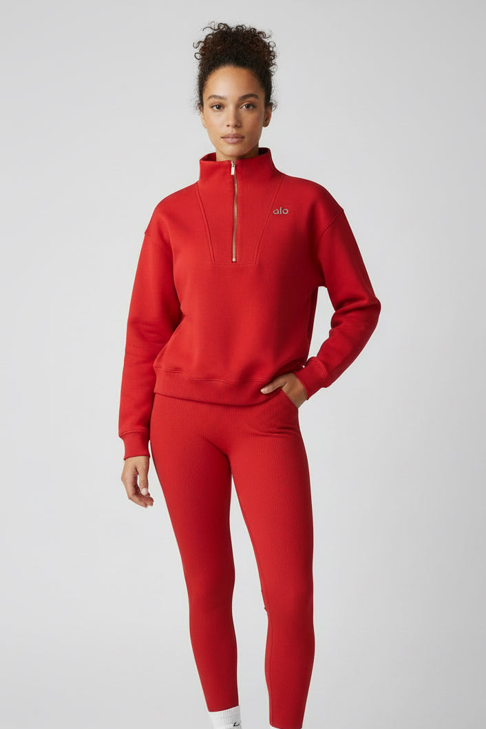 Sudadera Alo yoga medio sierre roja
