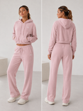 Conjunto Alo yoga rosa sudadera y pants básico