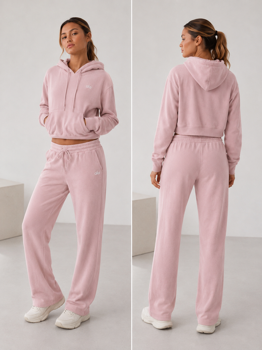 Conjunto Alo yoga rosa sudadera y pants b��