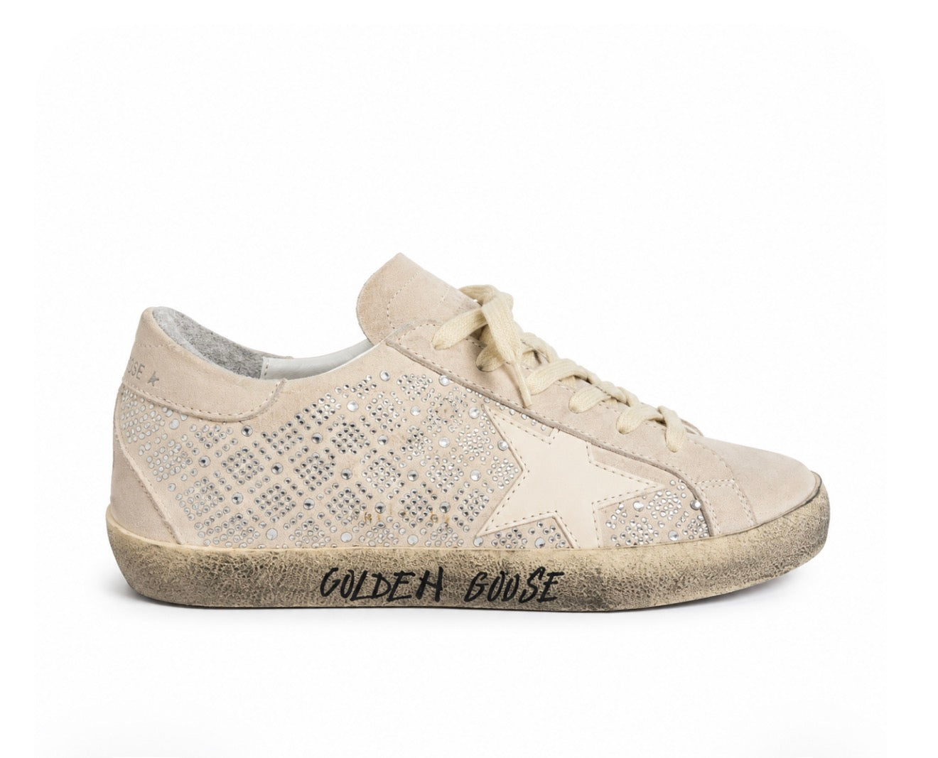 Tenis Golden Goose beige brillos
