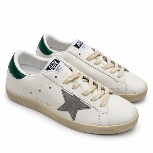 Tenis Golden goose estrella gris talón verde
