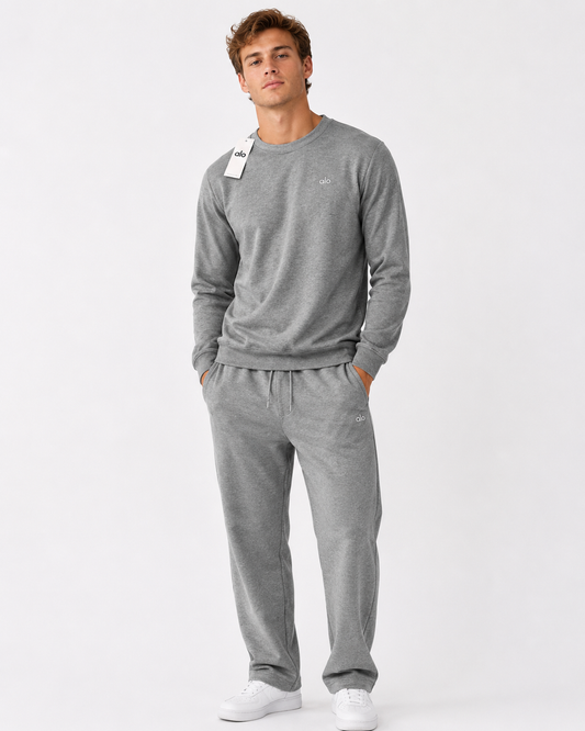 Conjunto Alo yoga caballero pants y sudadera gris