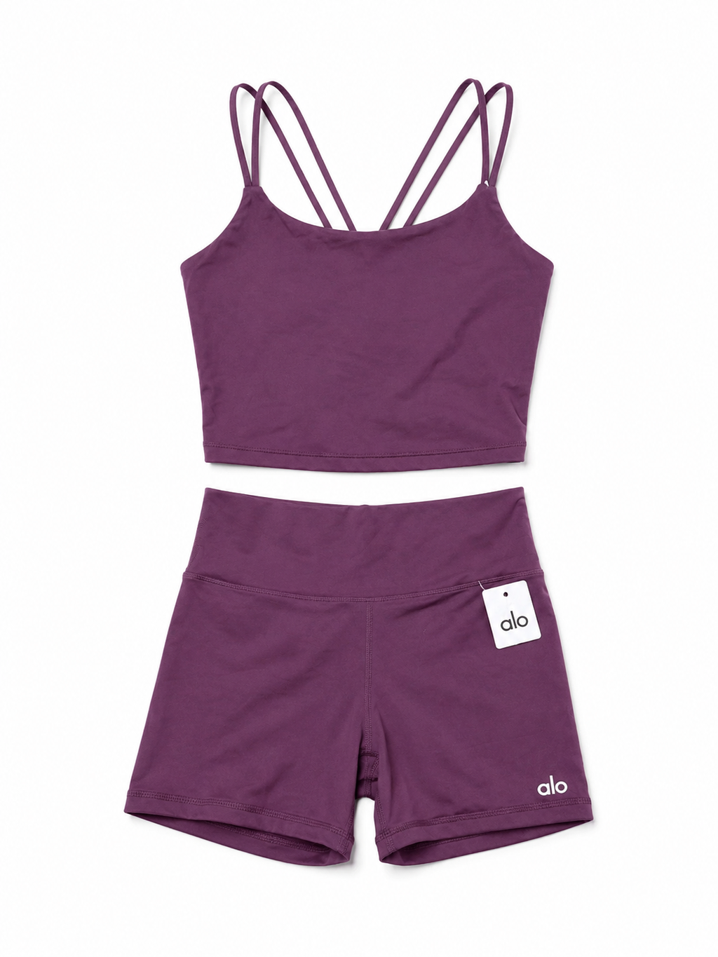 Conjunto Alo yoga biker y top morado