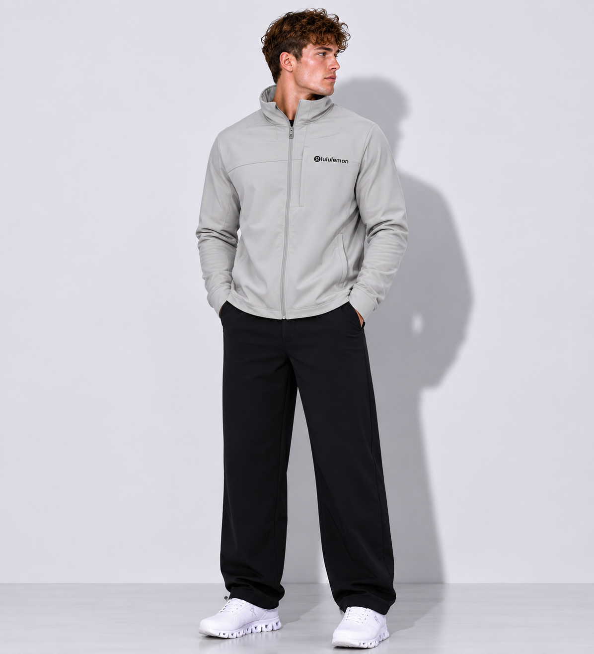 Chamarra Lululemon gris tela rompe vientos